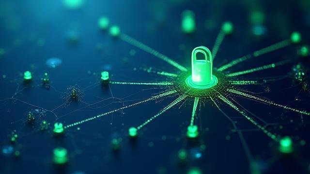 Abstract render of decentralized finance network nodes connecting, representing the Institutional Investors Guide to DeFi