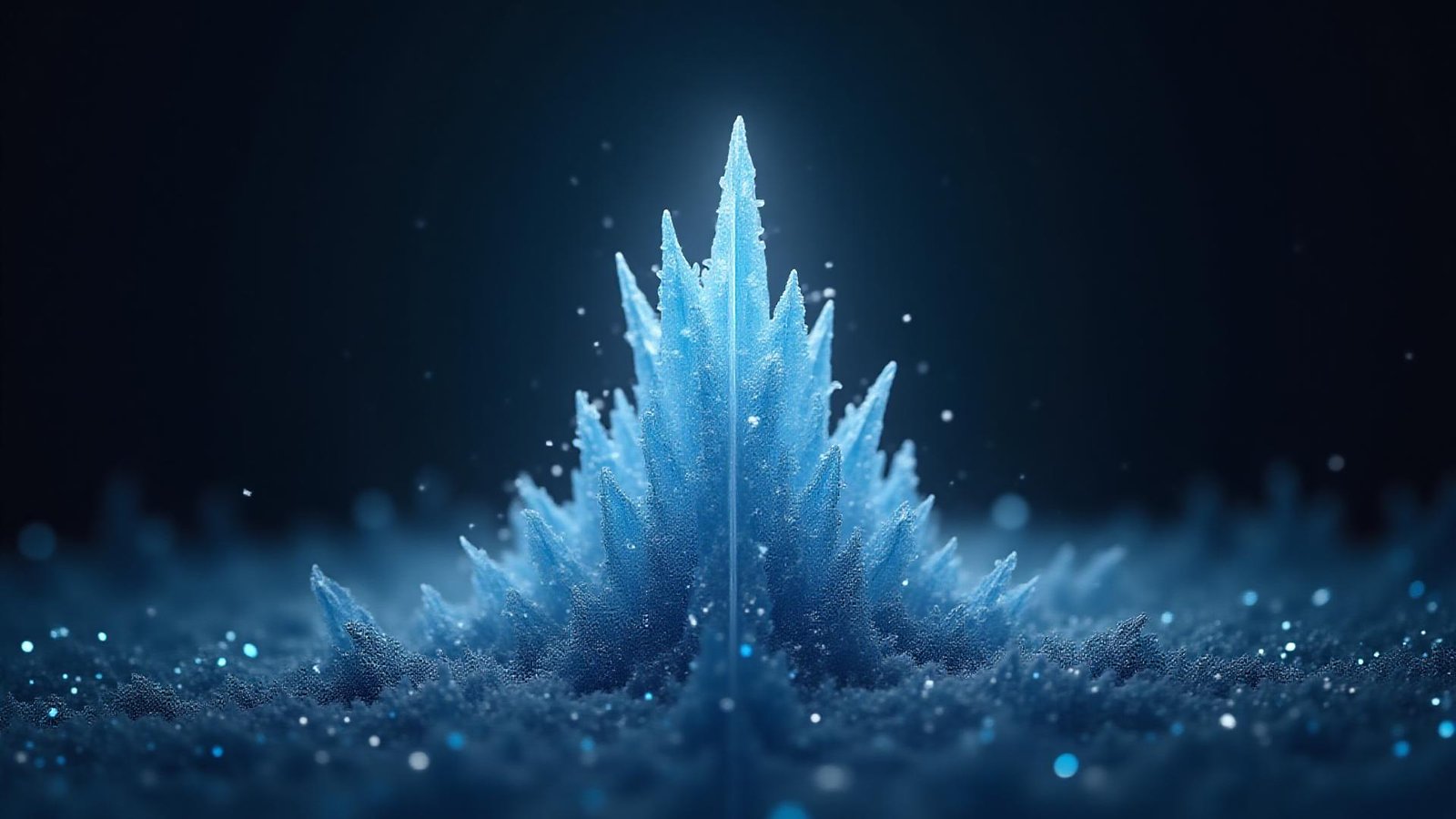 Abstract crystalline structure forming from data points, symbolizing order from crypto market chaos